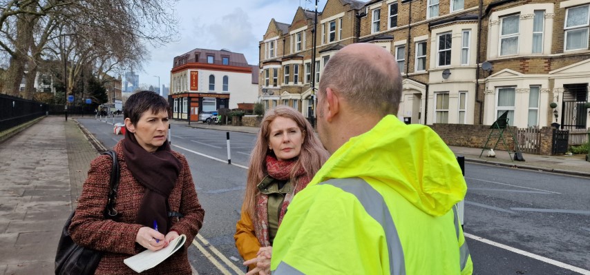 Caroline Pidgeon and Rachel Bentley discussing traffic issues in Bermondsey and Rotherhithe